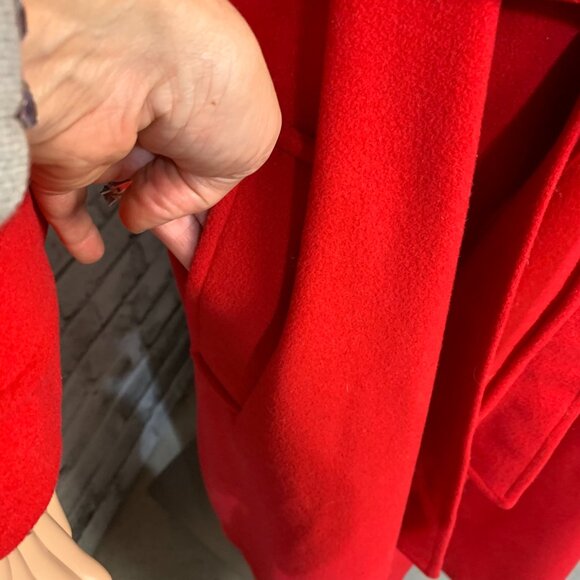 Vintage 90s Red Wool Cashmere Long Overcoat Double Breasted Belted Trench Coat - Picture 4 of 16